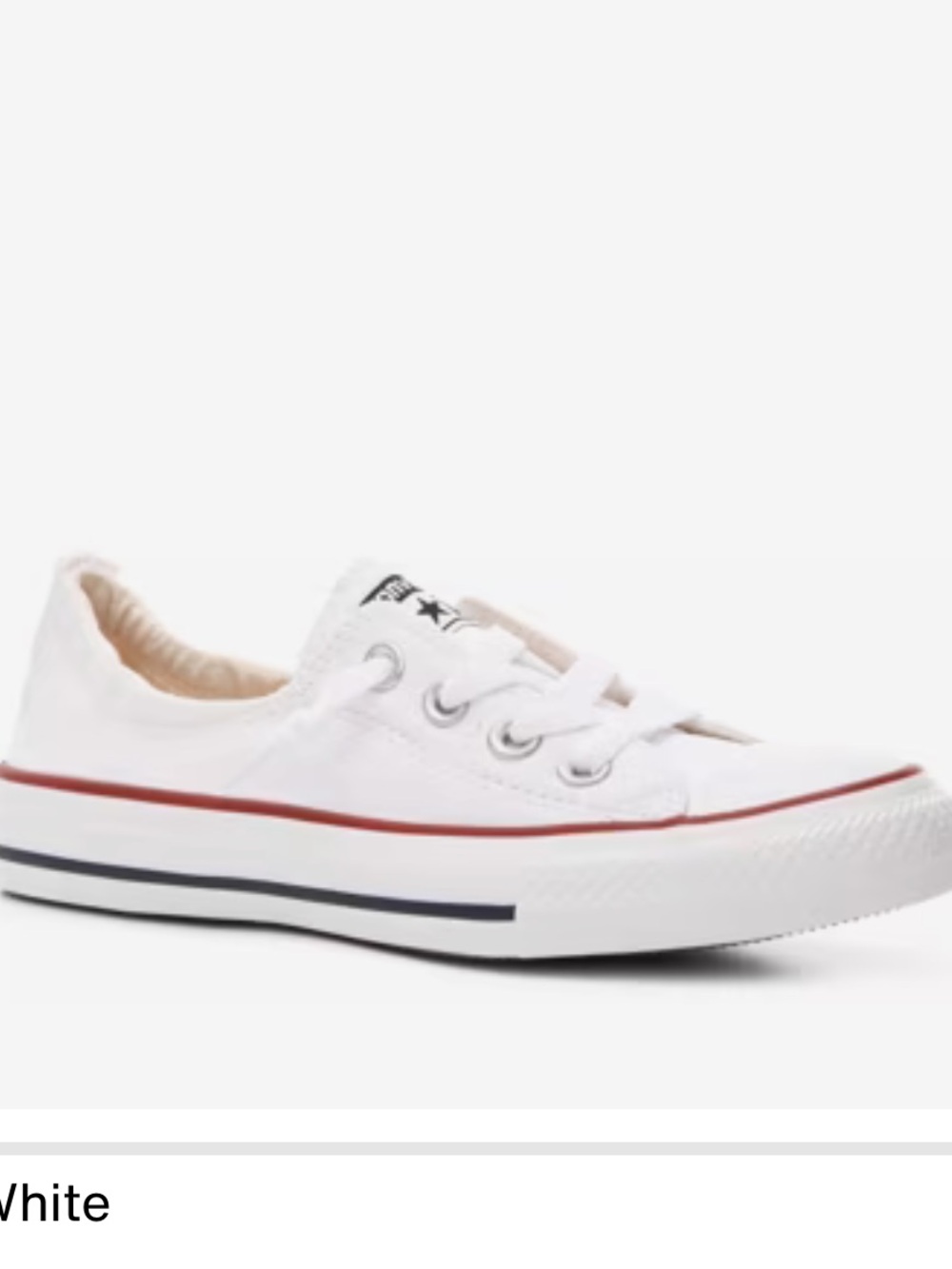 Converse White Low Top Canvas Kids Sneakers with Red and Navy Trim